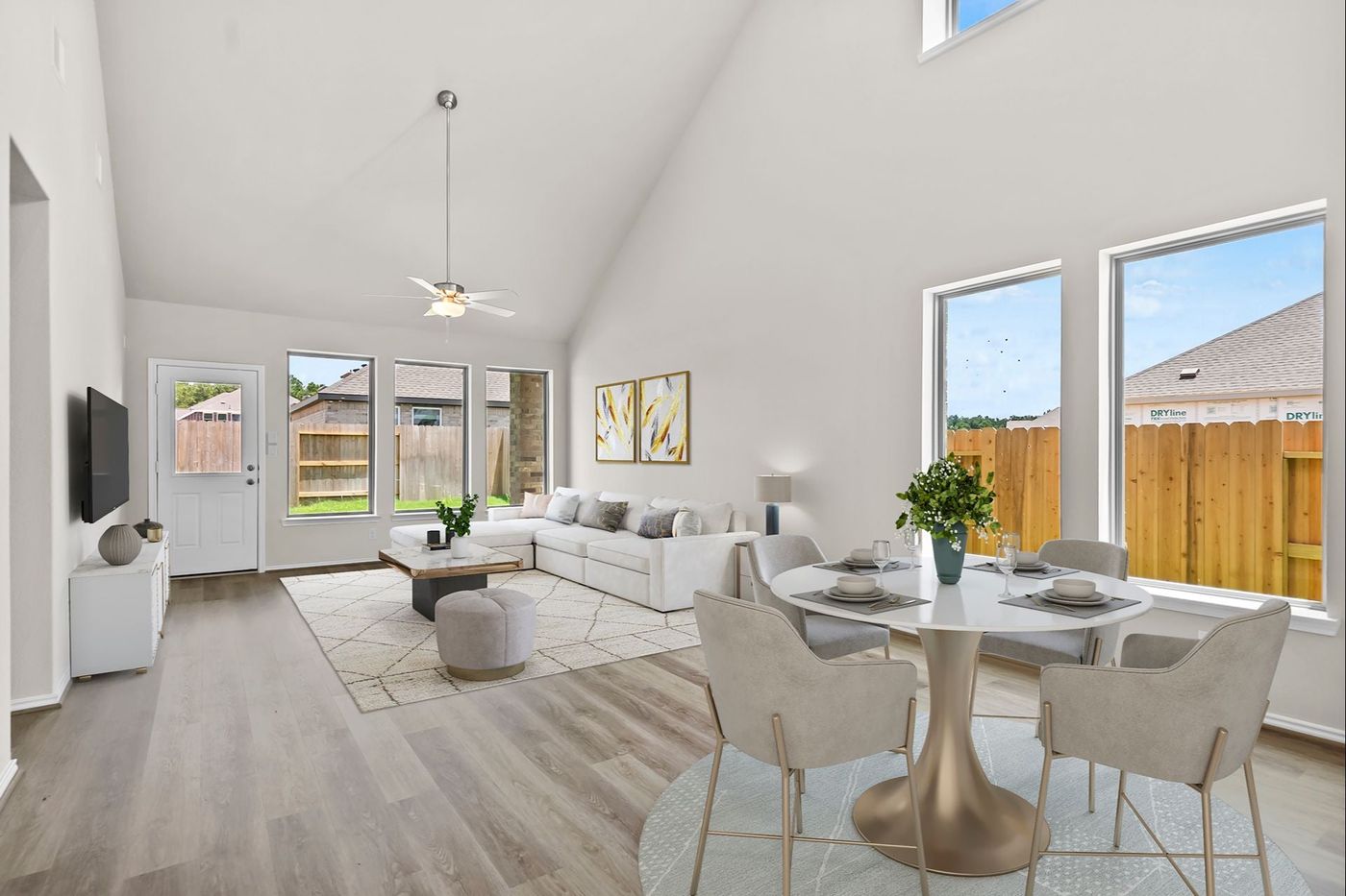 Living and dining space at 222 Violet Crown Lane, New Caney TX